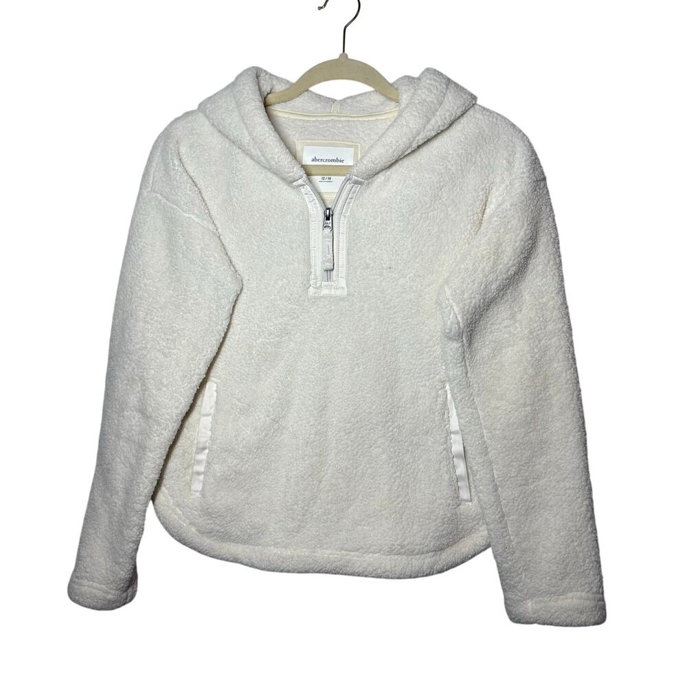 Abrecrombie & Fitch Jacket Kids 13/14 Cream Sherpa Teddy 1/4 Zip Fall Fleece Top